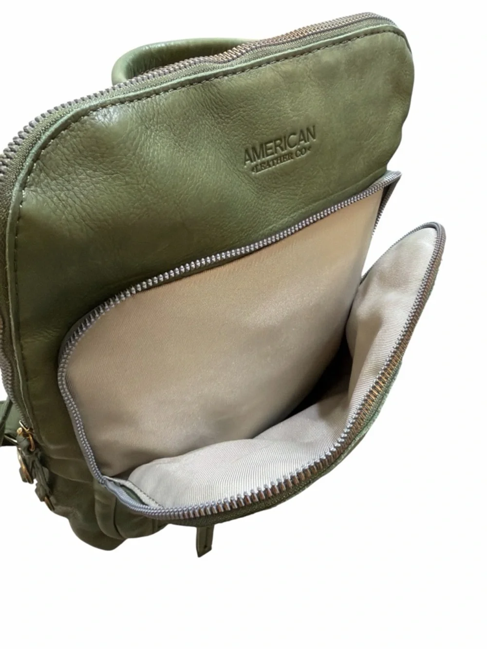 American Leather Co Olive Green Convertible Leather Backpack Soft Distressed